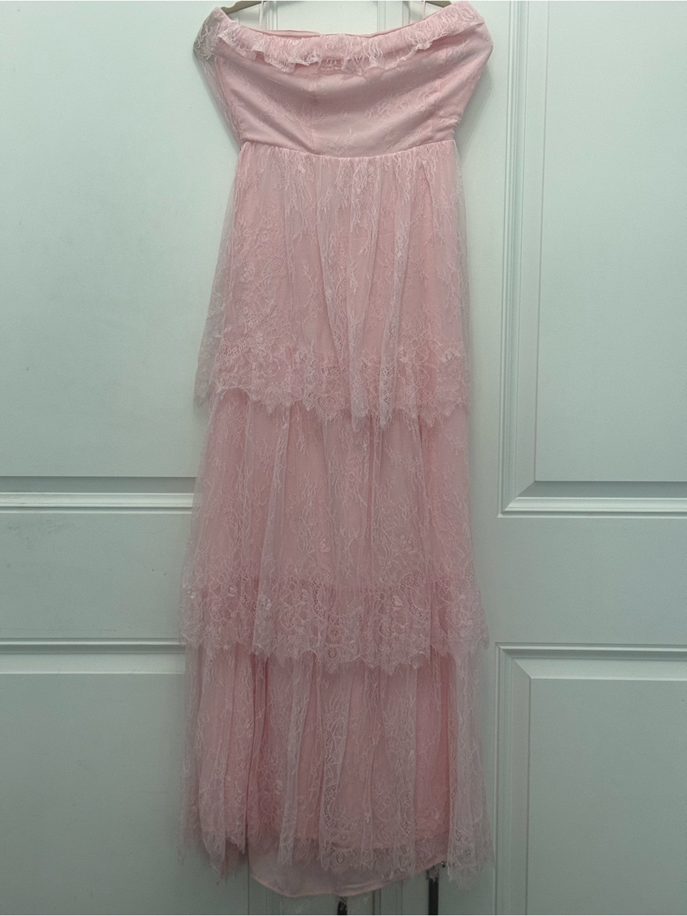 Altar'd State Soft Pink Lace Tiered Strapless Dress Large NWT